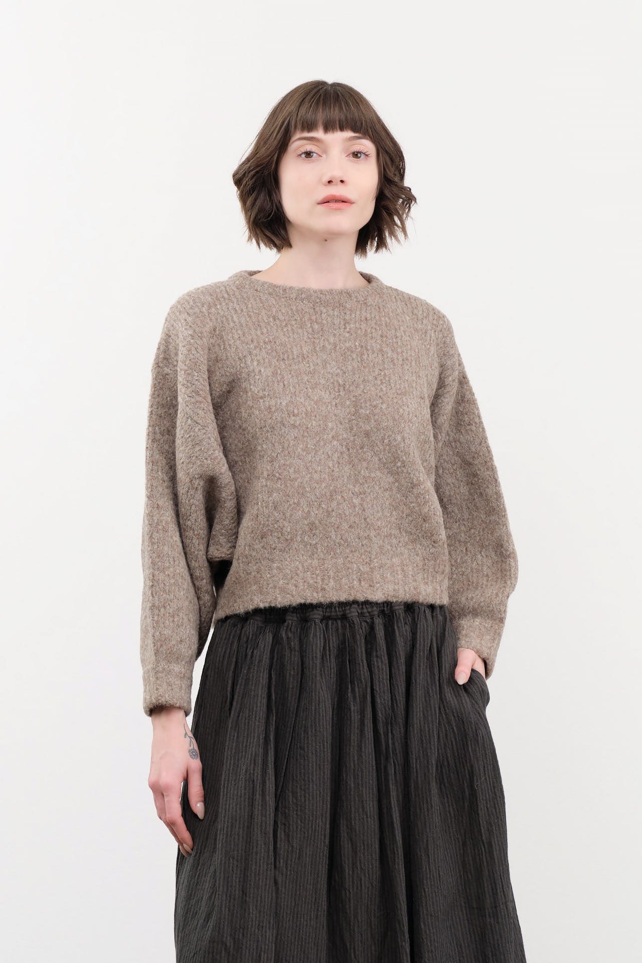 Atelier Delphine Apparel Womens Sweaters Balloon Sleeve Sweater in Deer