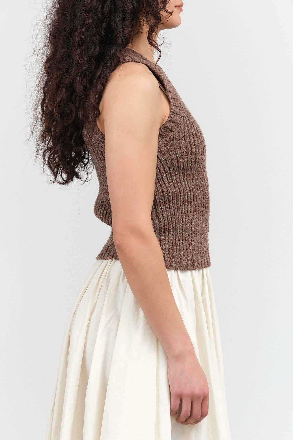 Atelier Delphine Apparel Womens Sweaters Boucle Tank in Mocha