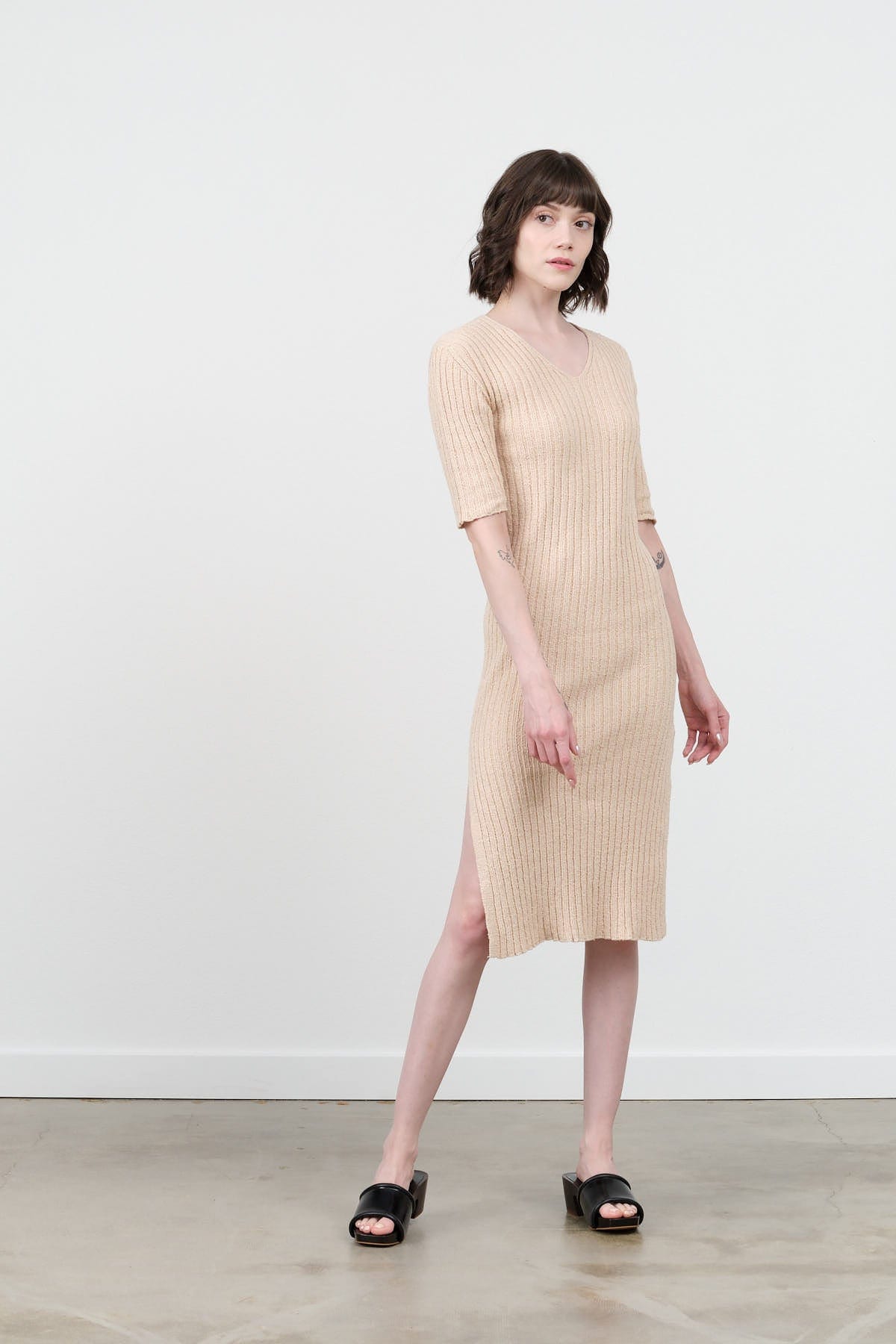 Atelier Delphine Apparel Womens Dresses Boucle V-Neck Dress Grain / XSmall