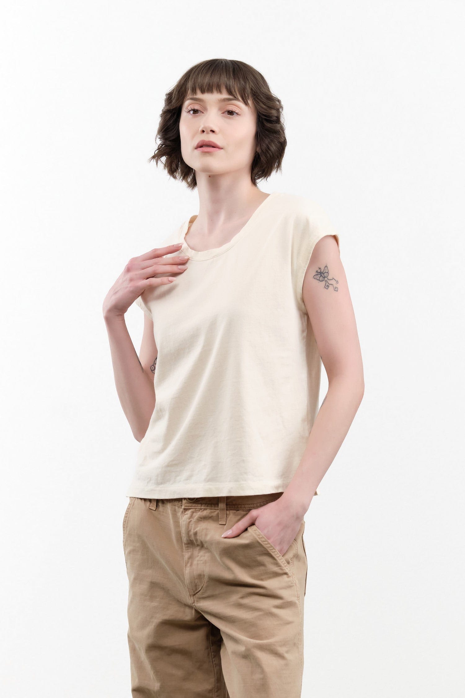 Atelier Delphine Apparel Womens Tees Cap Sleeve Tee in Butter