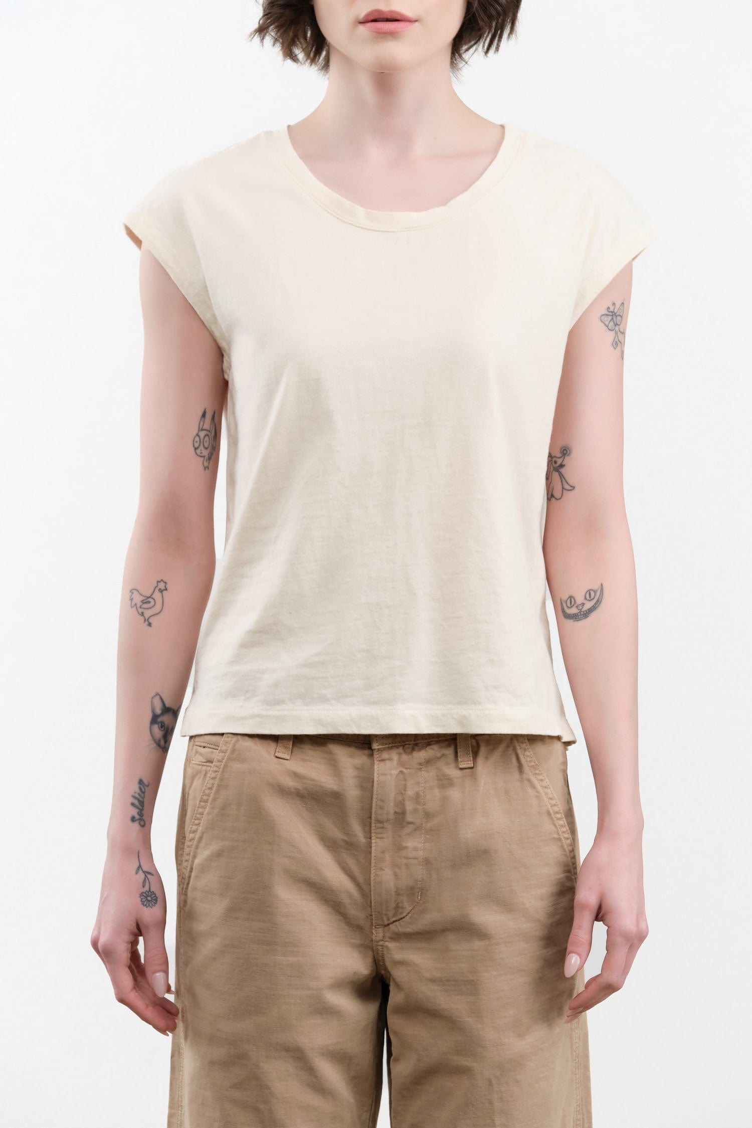 Atelier Delphine Apparel Womens Tees Cap Sleeve Tee in Butter