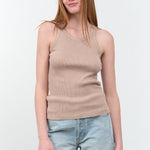 Styled Long Rib Tank in Taupe