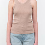 Front view of Long Rib Tank in Taupe