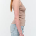 Side view of Long Rib Tank in Taupe