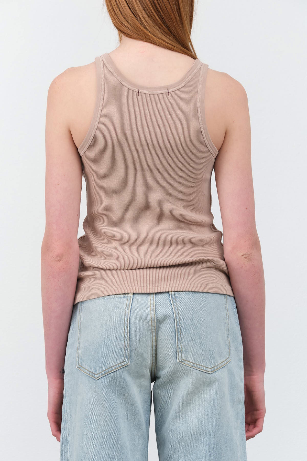 Back view of Long Rib Tank in Taupe