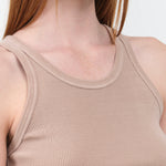 Collar view of Long Rib Tank in Taupe