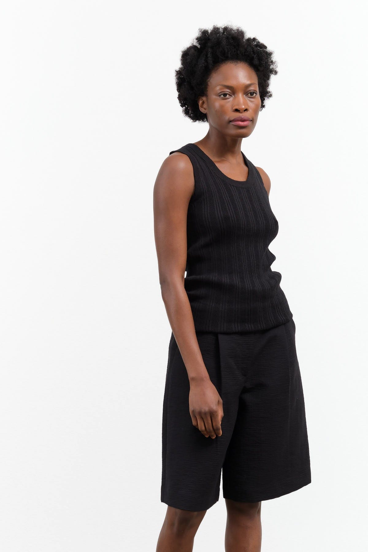 Atelier Delphine Apparel Womens Sweaters Pointelle Relaxed Tank in Black Black / XSmall
