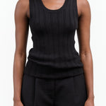 Atelier Delphine Apparel Womens Sweaters Pointelle Relaxed Tank in Black