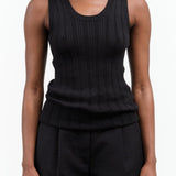 Atelier Delphine Apparel Womens Sweaters Pointelle Relaxed Tank in Black