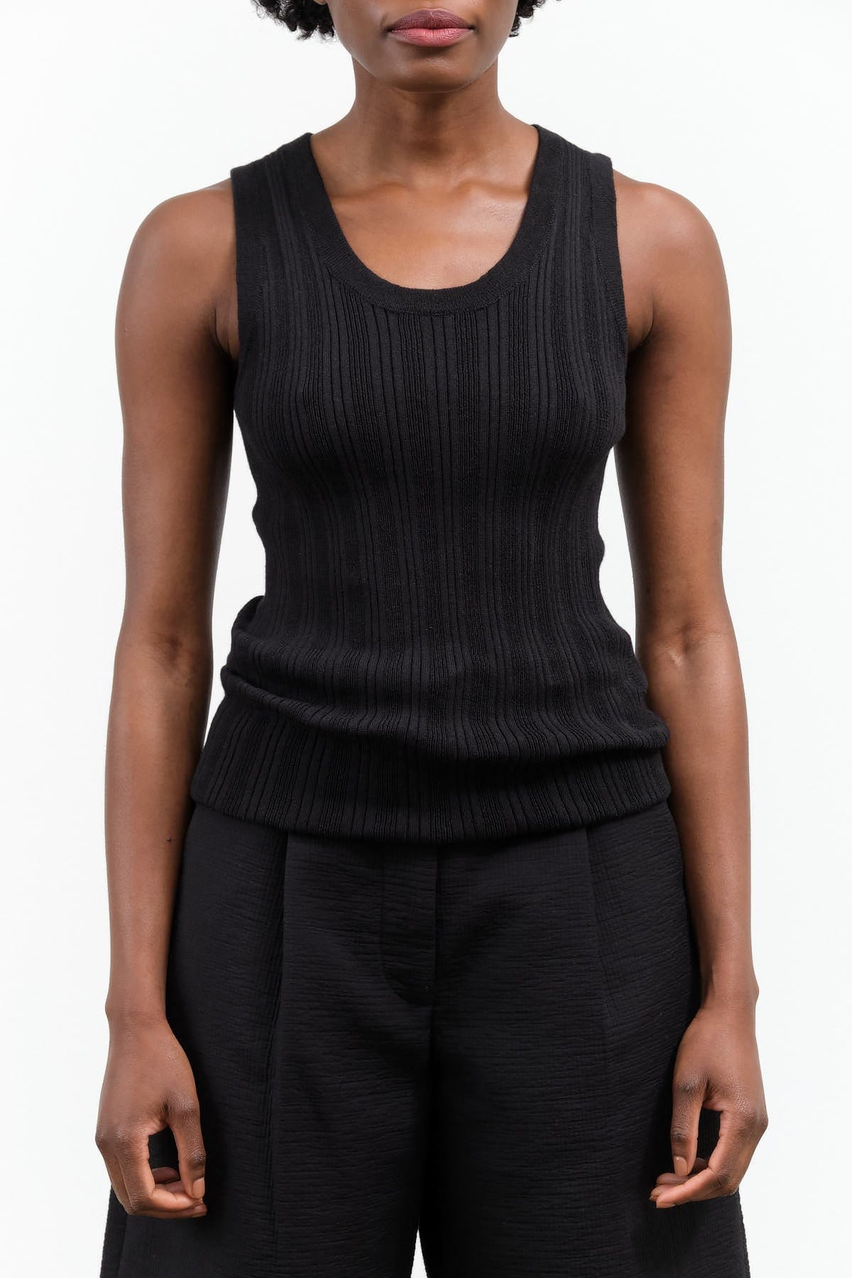Atelier Delphine Apparel Womens Sweaters Pointelle Relaxed Tank in Black