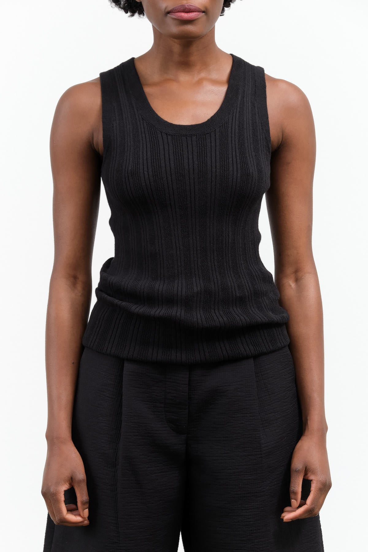 Pointelle Relaxed Tank by Atelier Delphine in Black