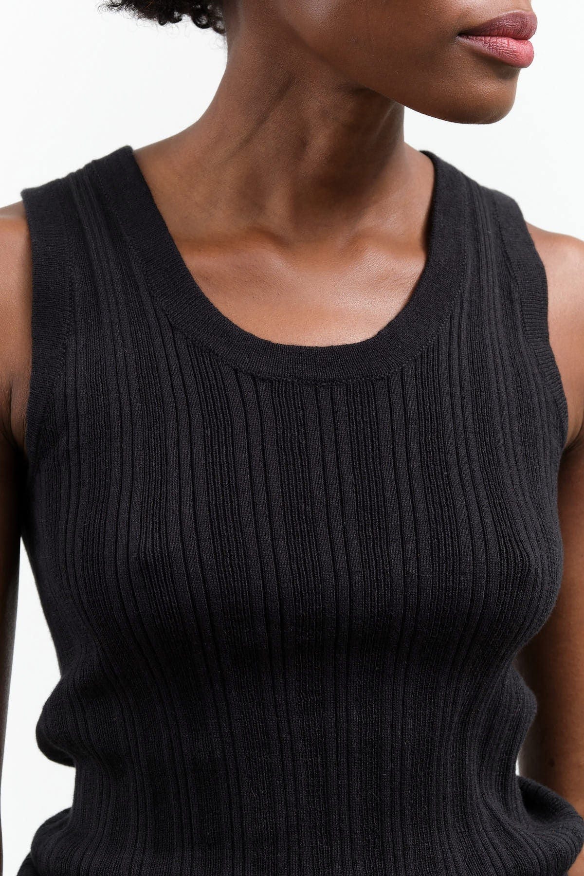Atelier Delphine Apparel Womens Sweaters Pointelle Relaxed Tank in Black