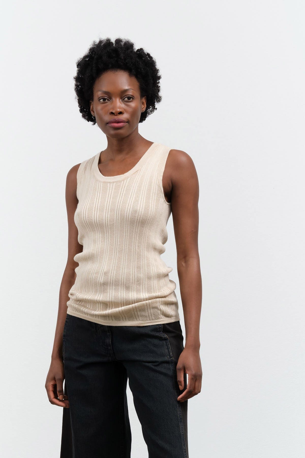 Atelier Delphine Apparel Womens Sweaters Pointelle Relaxed Tank in Nude