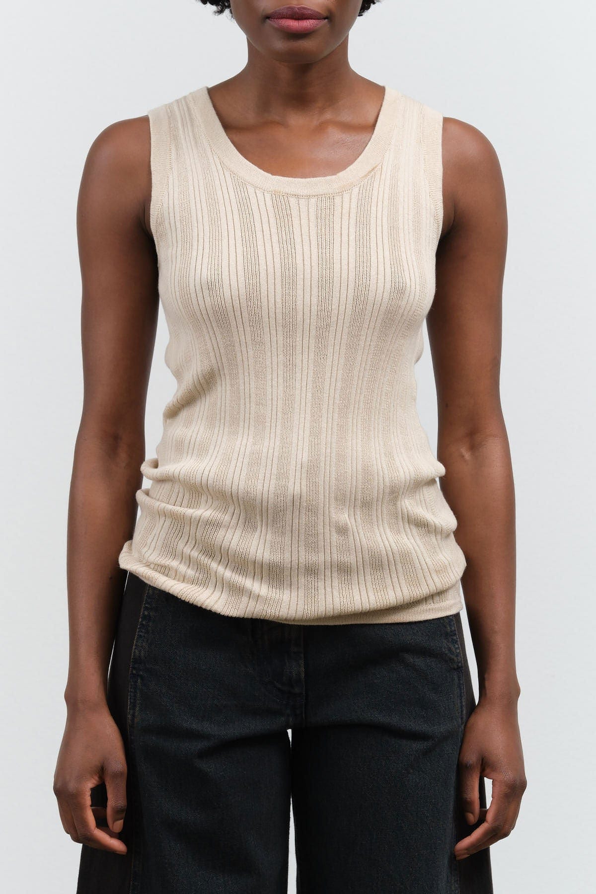 Atelier Delphine Apparel Womens Sweaters Pointelle Relaxed Tank in Nude Nude / XSmall