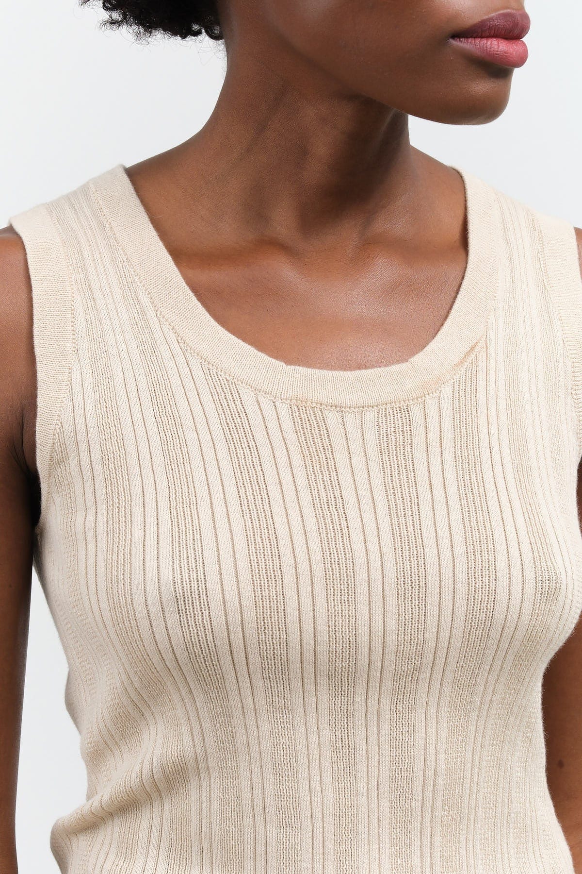Atelier Delphine Apparel Womens Sweaters Pointelle Relaxed Tank in Nude