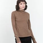 Atelier Delphine Apparel Womens Blouses Shirred Neck Rib Top in Warm Grey Warm Grey / XSmall