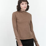 Atelier Delphine Apparel Womens Blouses Shirred Neck Rib Top in Warm Grey Warm Grey / XSmall
