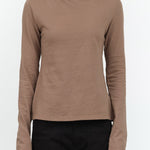 Atelier Delphine Apparel Womens Blouses Shirred Neck Rib Top in Warm Grey