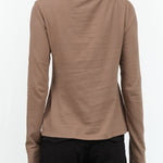 Atelier Delphine Apparel Womens Blouses Shirred Neck Rib Top in Warm Grey