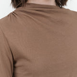Atelier Delphine Apparel Womens Blouses Shirred Neck Rib Top in Warm Grey