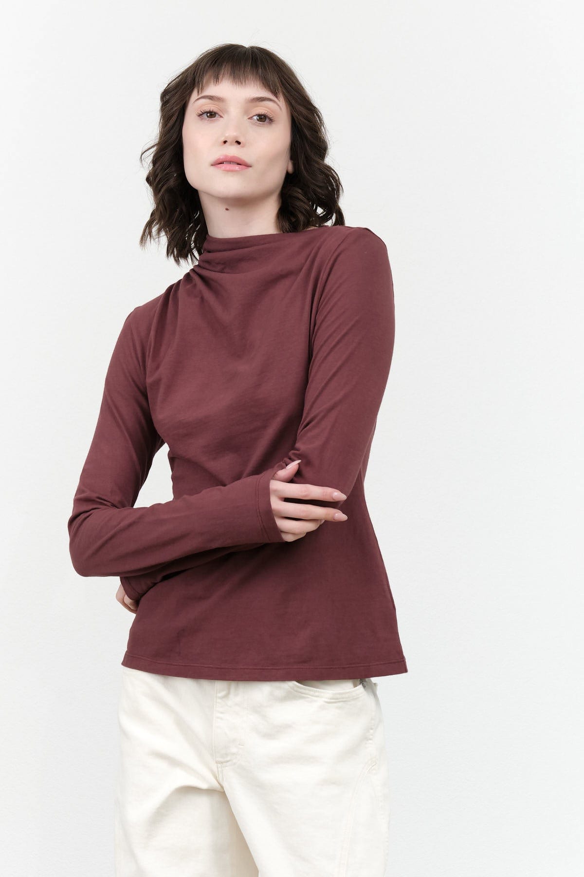 Atelier Delphine Apparel Womens Blouses Shirred Neck Rib Top in Winter Bloom Winter Bloom / XSmall