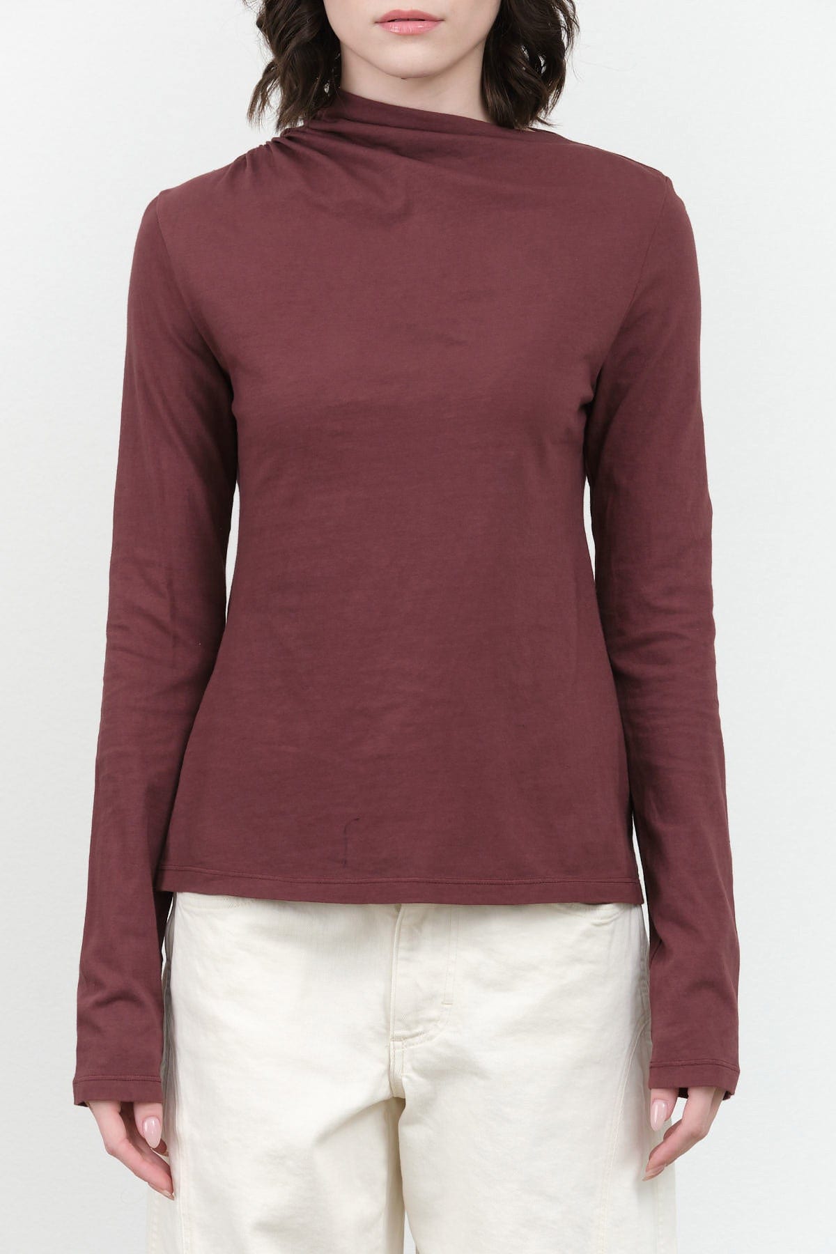 Atelier Delphine Apparel Womens Blouses Shirred Neck Rib Top in Winter Bloom