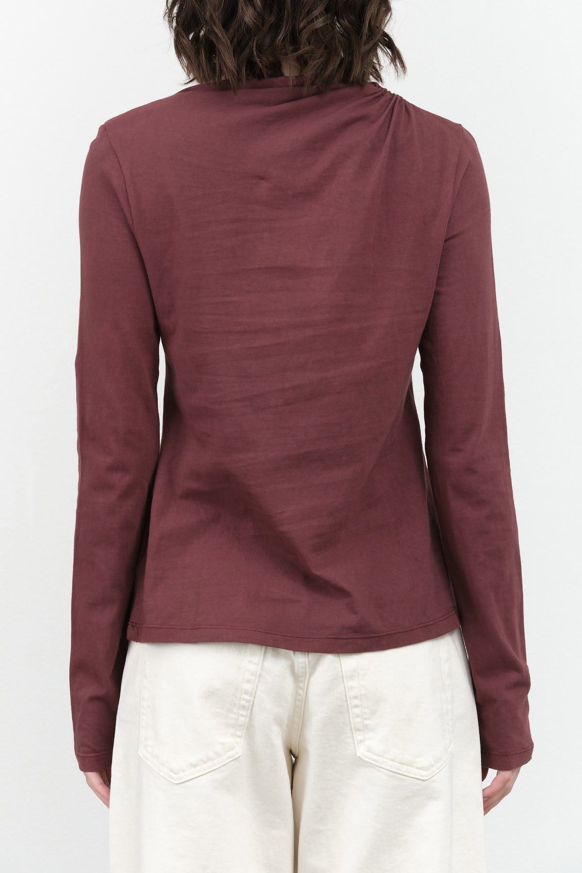 Atelier Delphine Apparel Womens Blouses Shirred Neck Rib Top in Winter Bloom