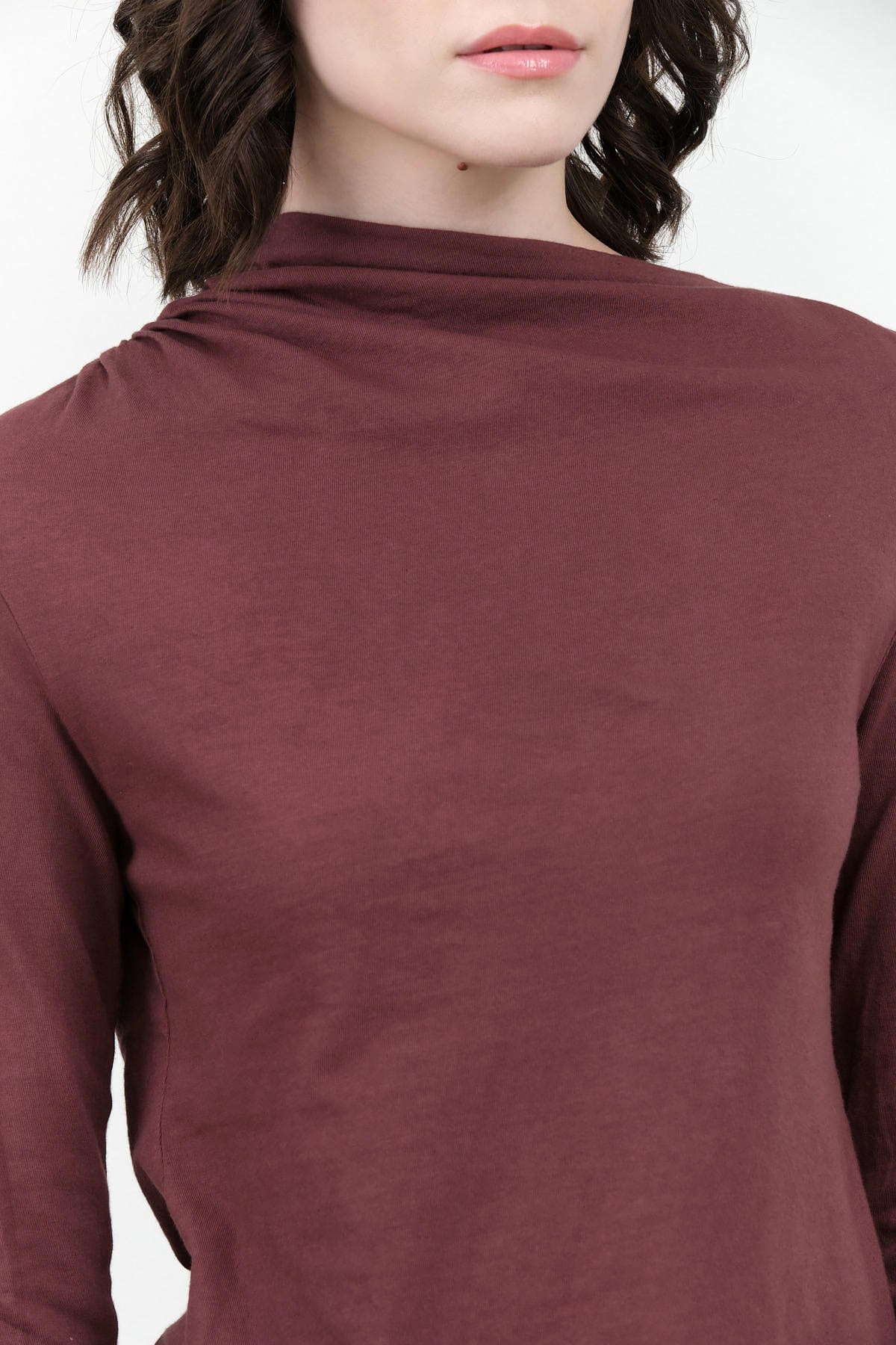 Atelier Delphine Apparel Womens Blouses Shirred Neck Rib Top in Winter Bloom