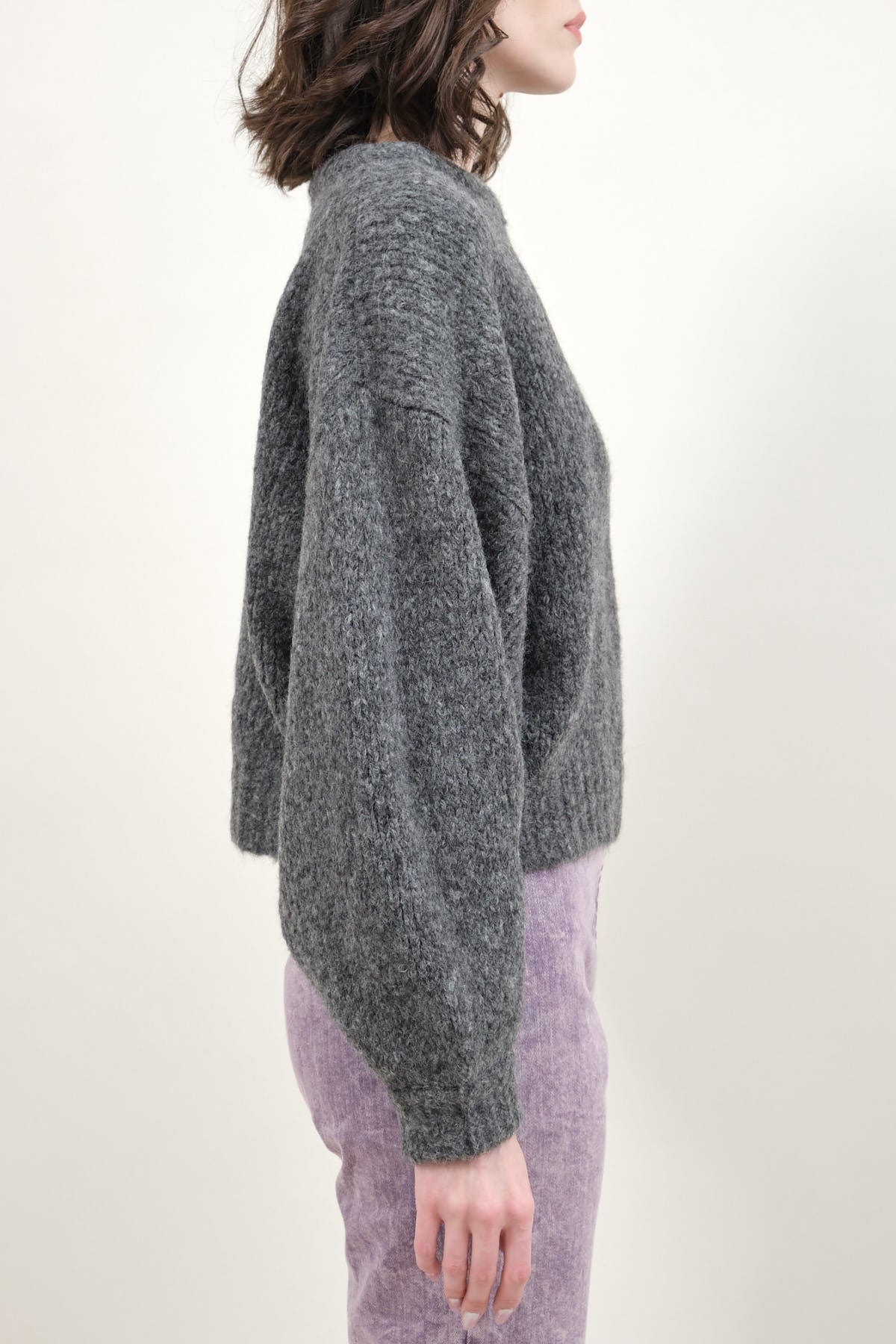 Side of Balloon Sleeve Sweater in Charcoal