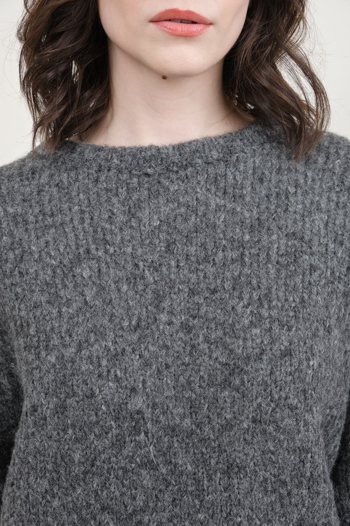 Neckline on Balloon Sleeve Sweater in Charcoal