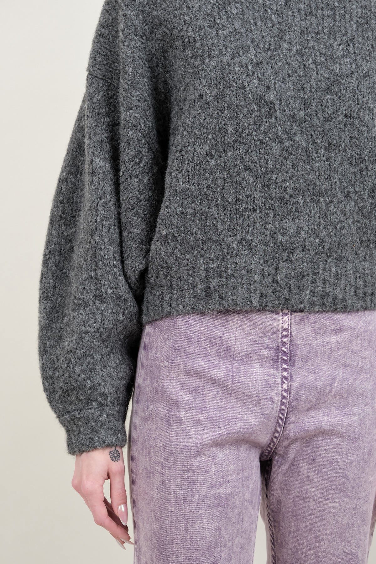 Sleeve and hemline on Balloon Sleeve Sweater in Charcoal