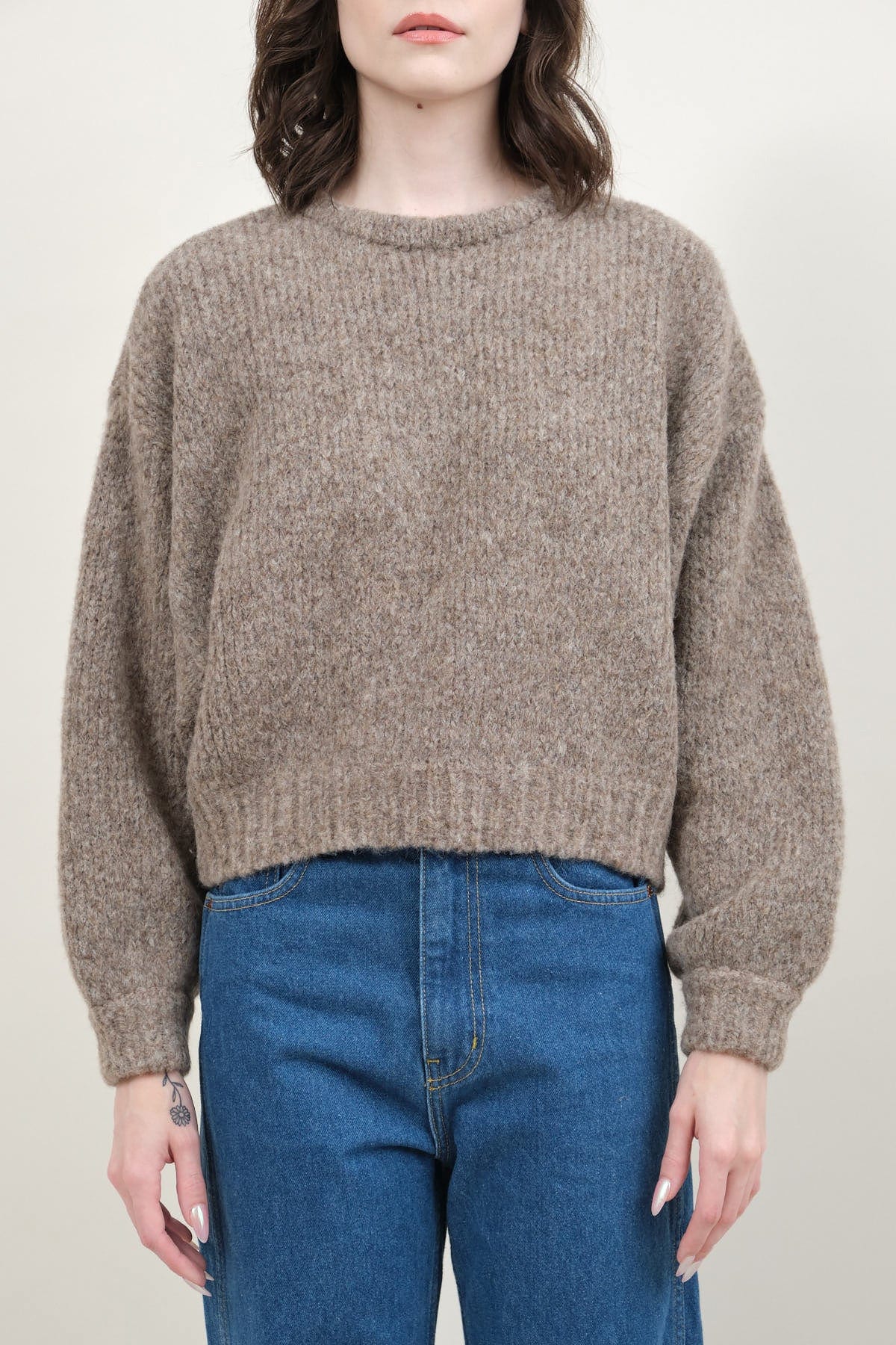 Front of Balloon Sleeve Sweater in Deer
