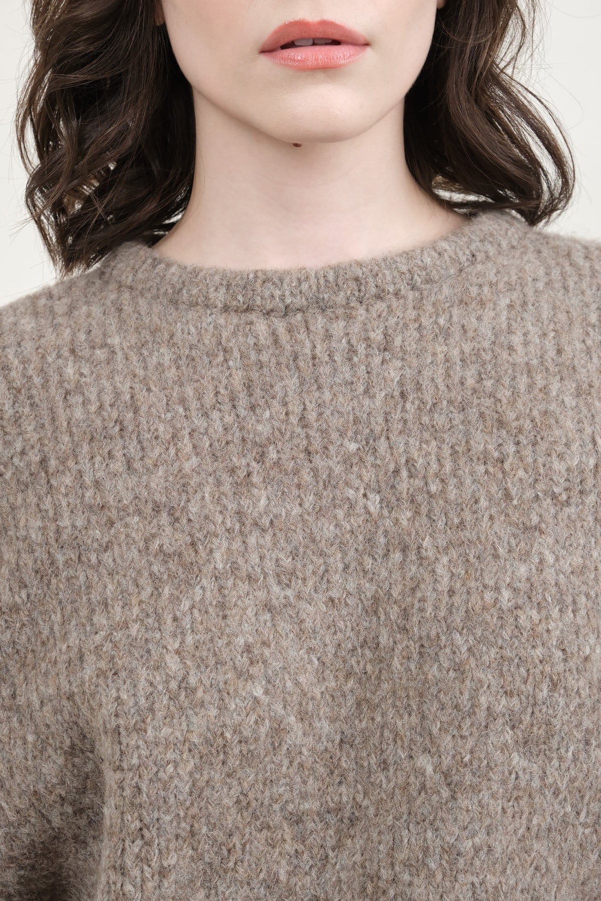 Neckline on Balloon Sleeve Sweater in Deer