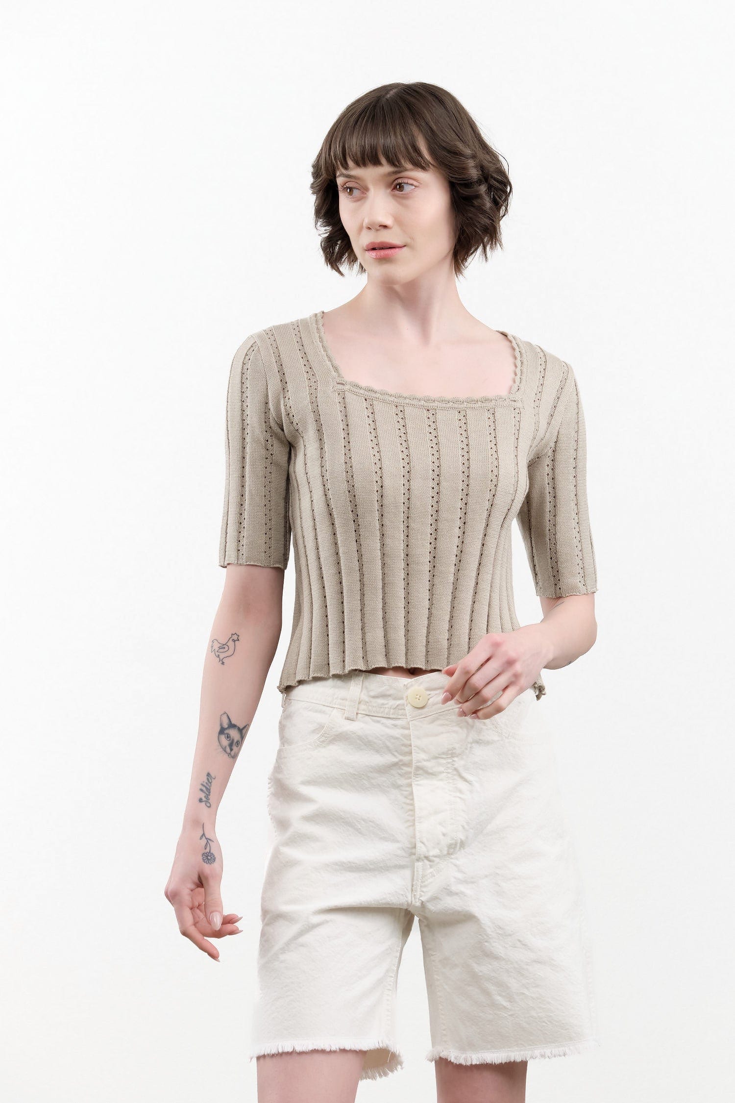 Atelier Delphine Apparel Womens Blouses Vienna Top in Warm Taupe