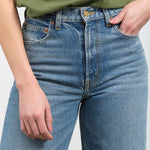 Front pocket and waistband view of Elissa Jean in Vista Blue