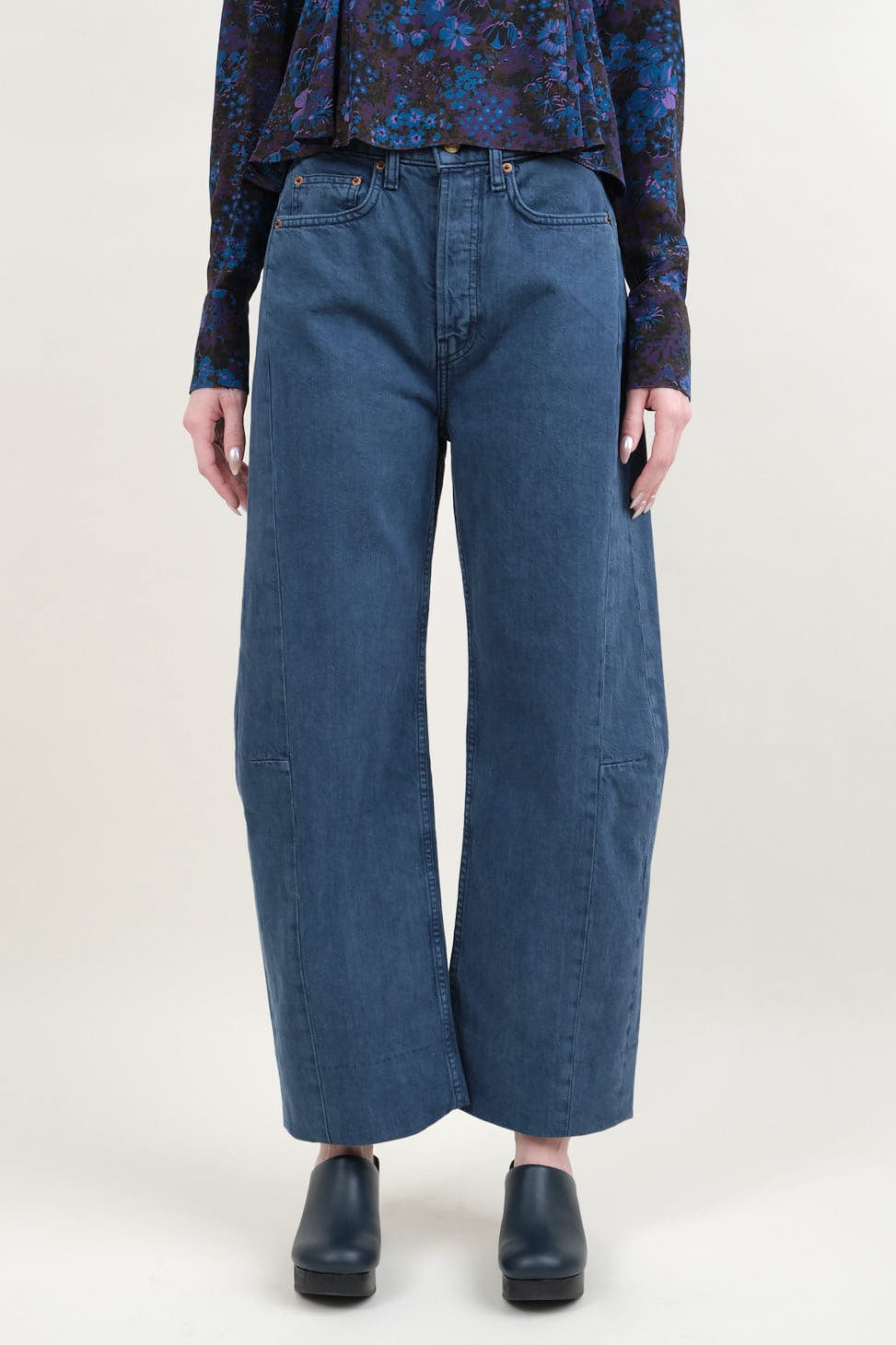 Front of Slim Lasso Jean in Bluebell Overdye