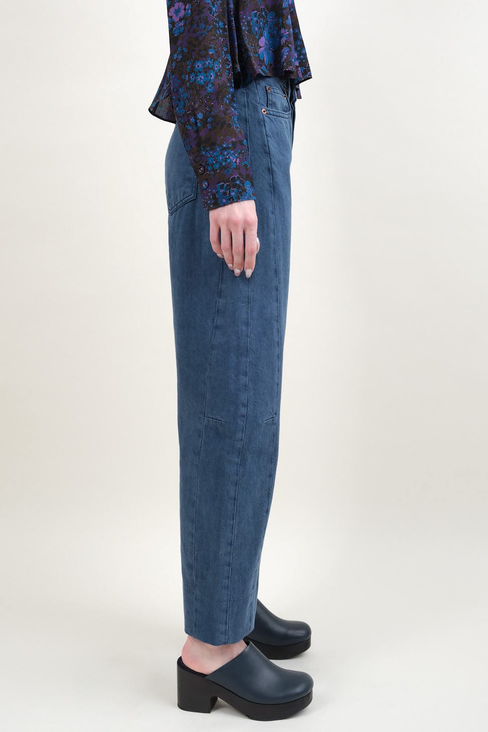 Side of Slim Lasso Jean in Bluebell Overdye