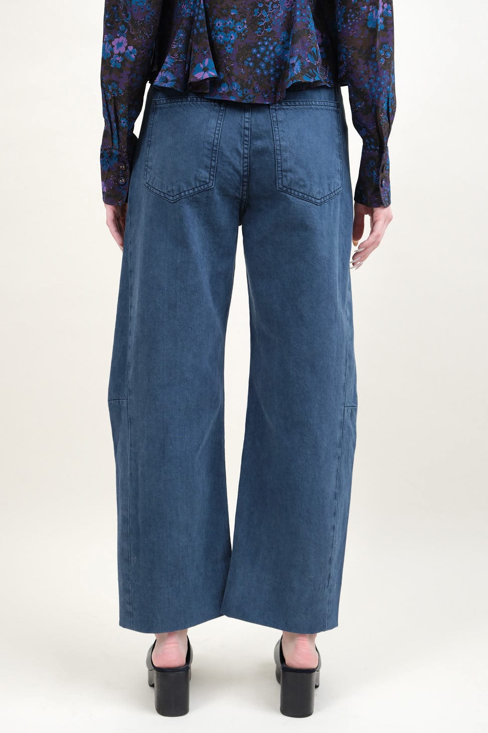 Back of Slim Lasso Jean in Bluebell Overdye
