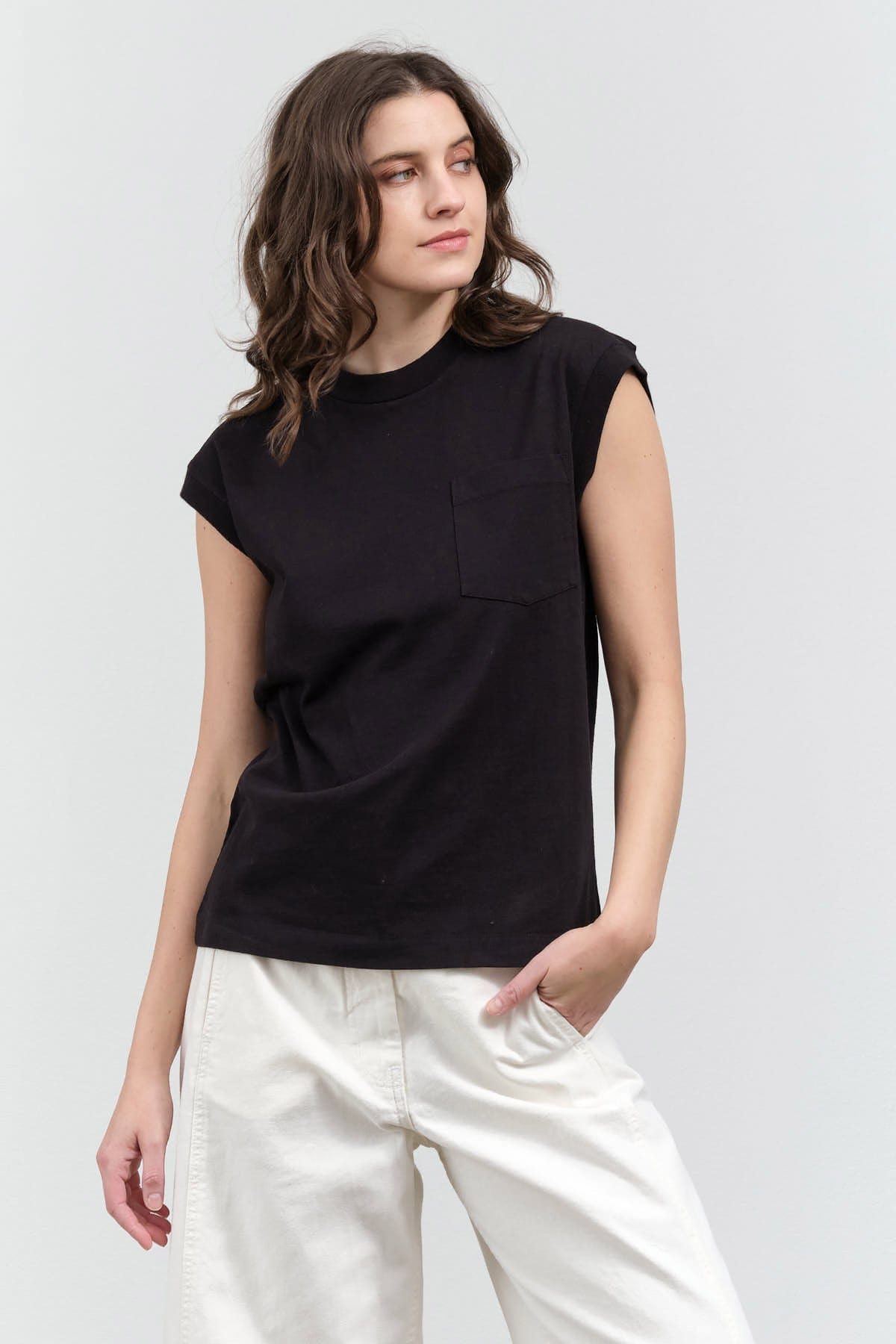 B Sides Jeans Apparel Womens Tees Pocket Tank in Stil Black Stil Black / XSmall