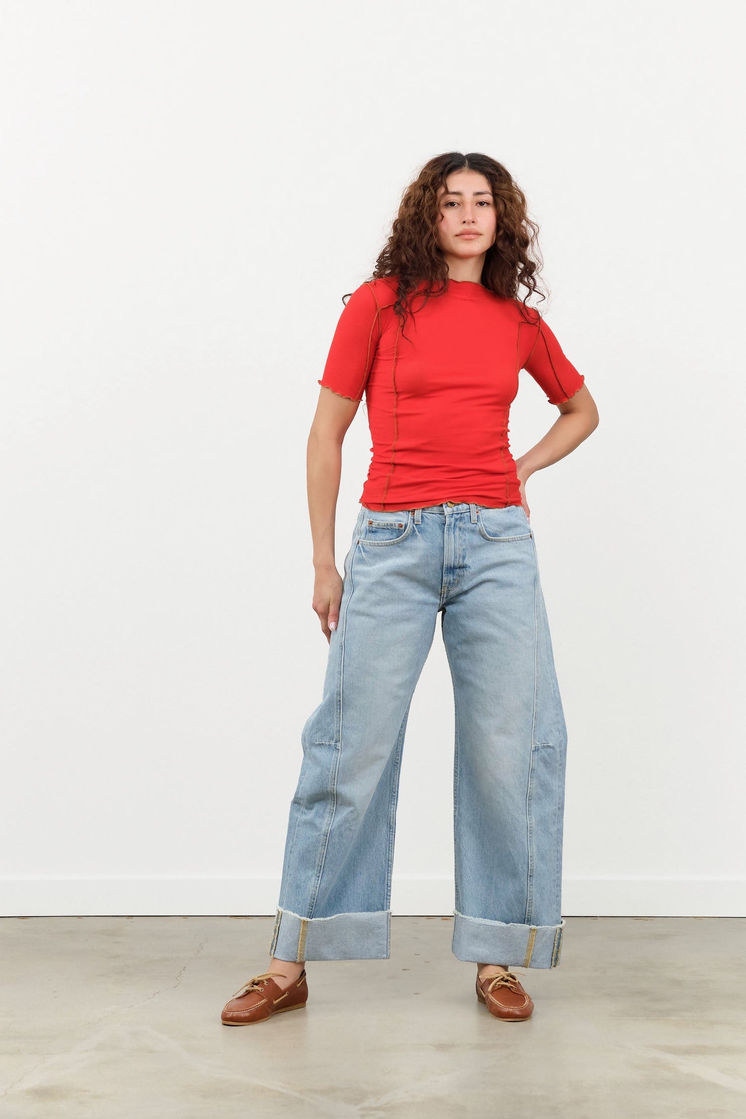 B Sides Jeans Apparel Womens Denim Relaxed Cuffed Lasso in Jac Wash