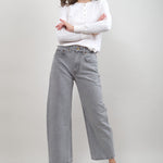 Leroy Mid Relaxed Bow Jean in Grey Stone Wash
