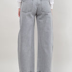 Back of Leroy Mid Relaxed Bow Jean in Grey Stone Wash