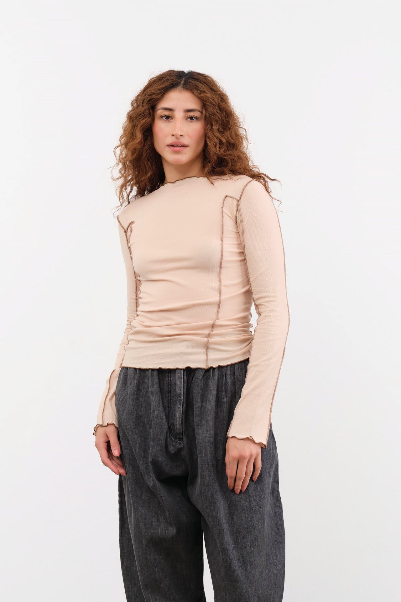 Baserange Apparel Womens Tees Omato Long Sleeve Tee in Beige