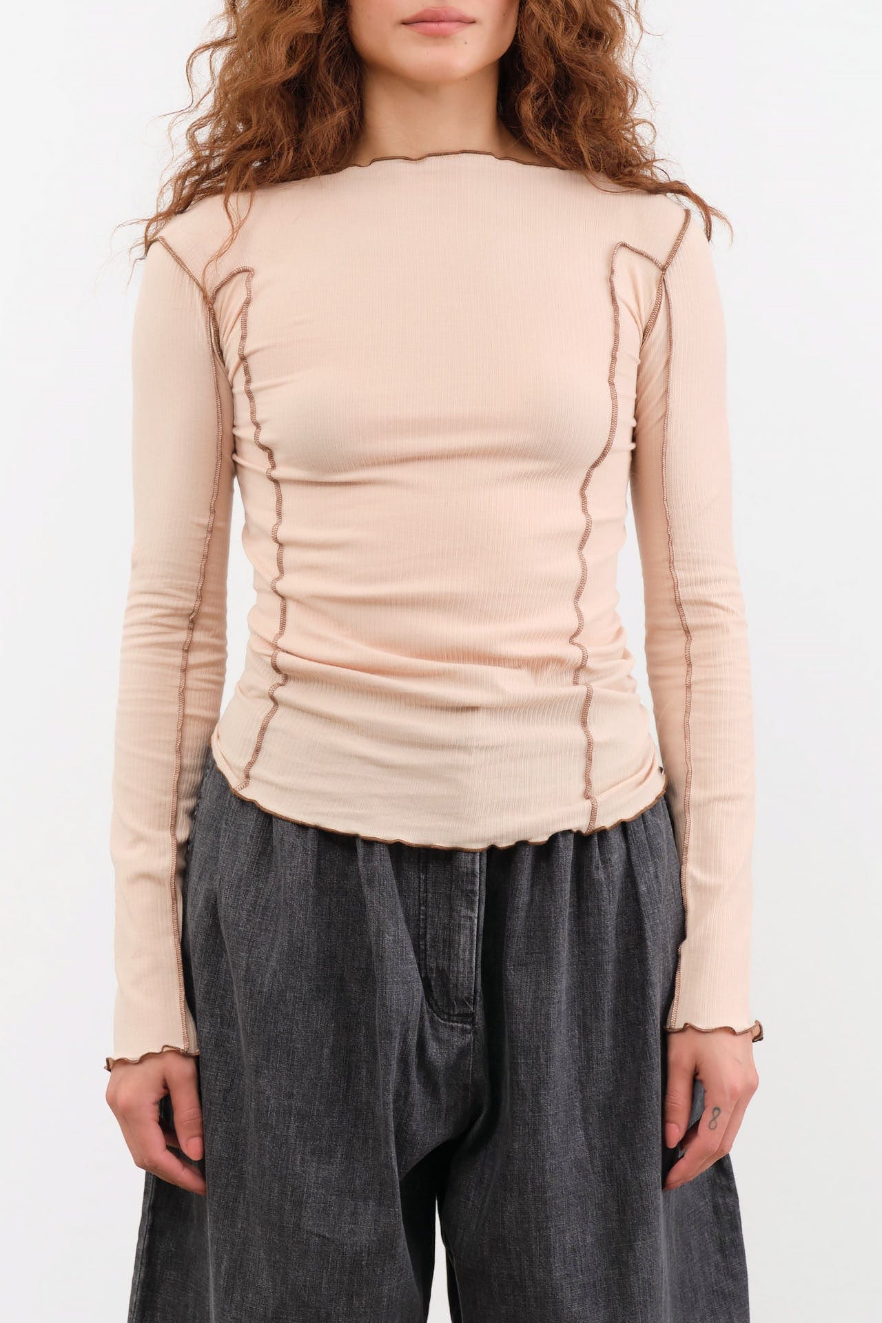Baserange Apparel Womens Tees Omato Long Sleeve Tee in Beige