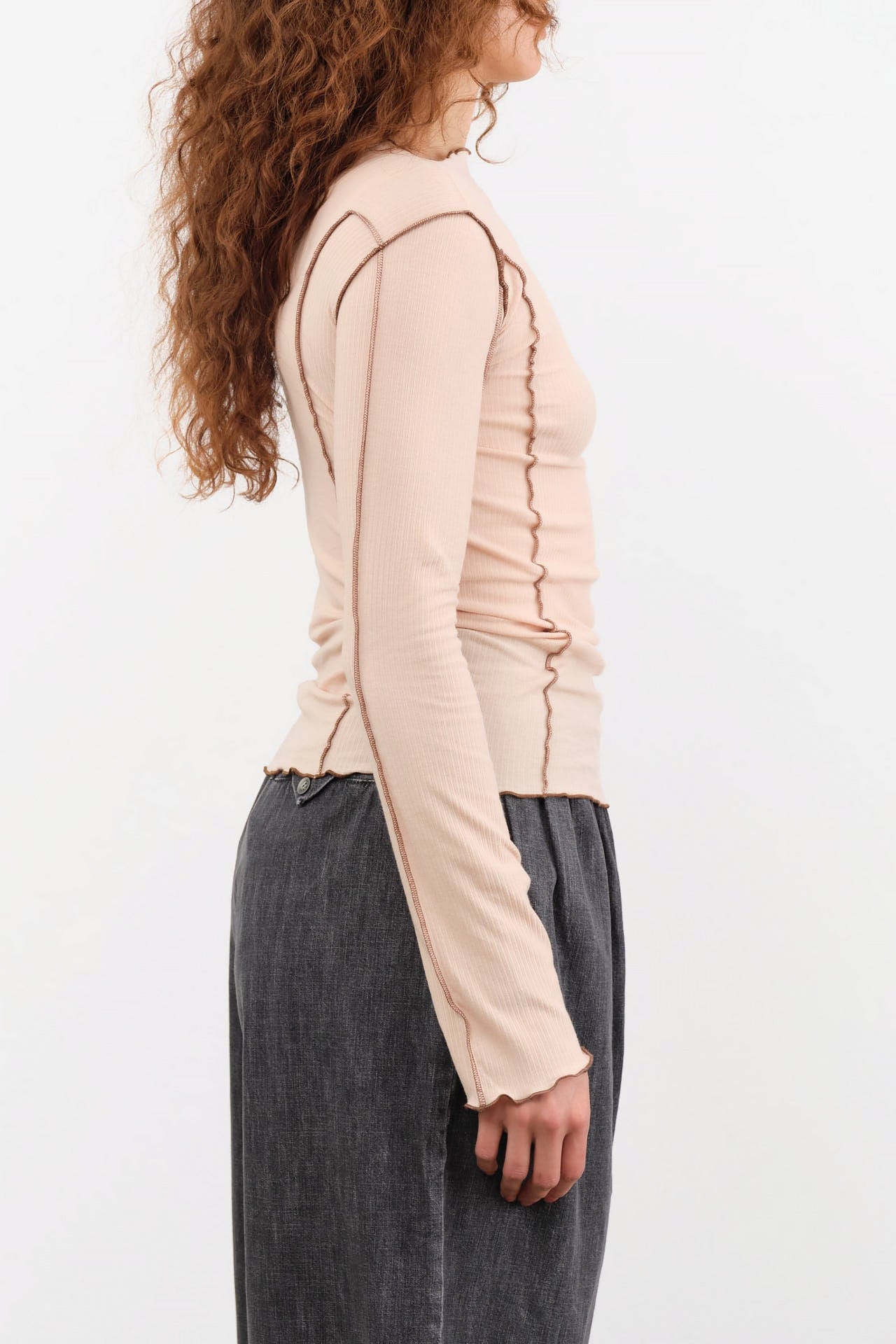 Baserange Apparel Womens Tees Omato Long Sleeve Tee in Beige
