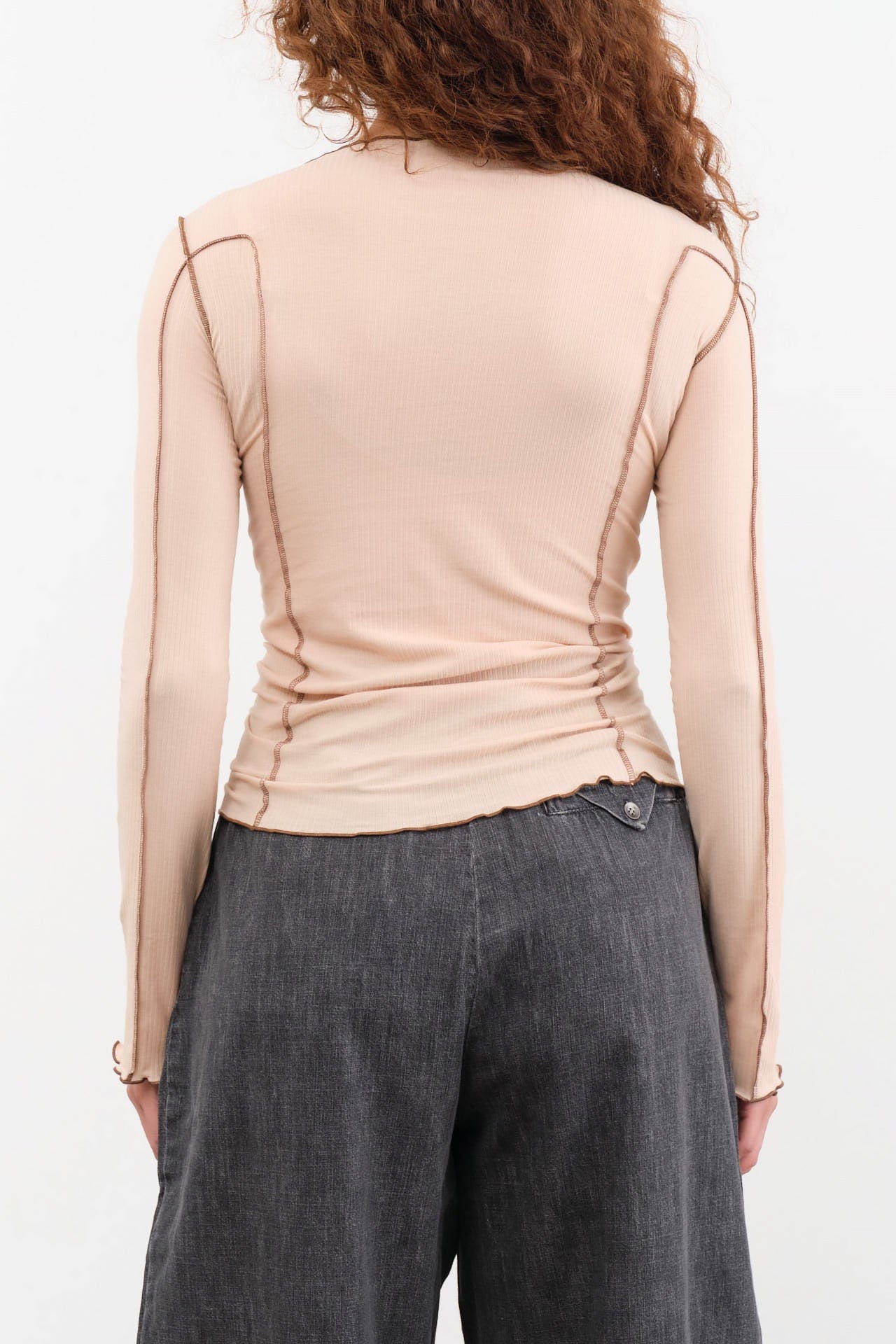 Baserange Apparel Womens Tees Omato Long Sleeve Tee in Beige