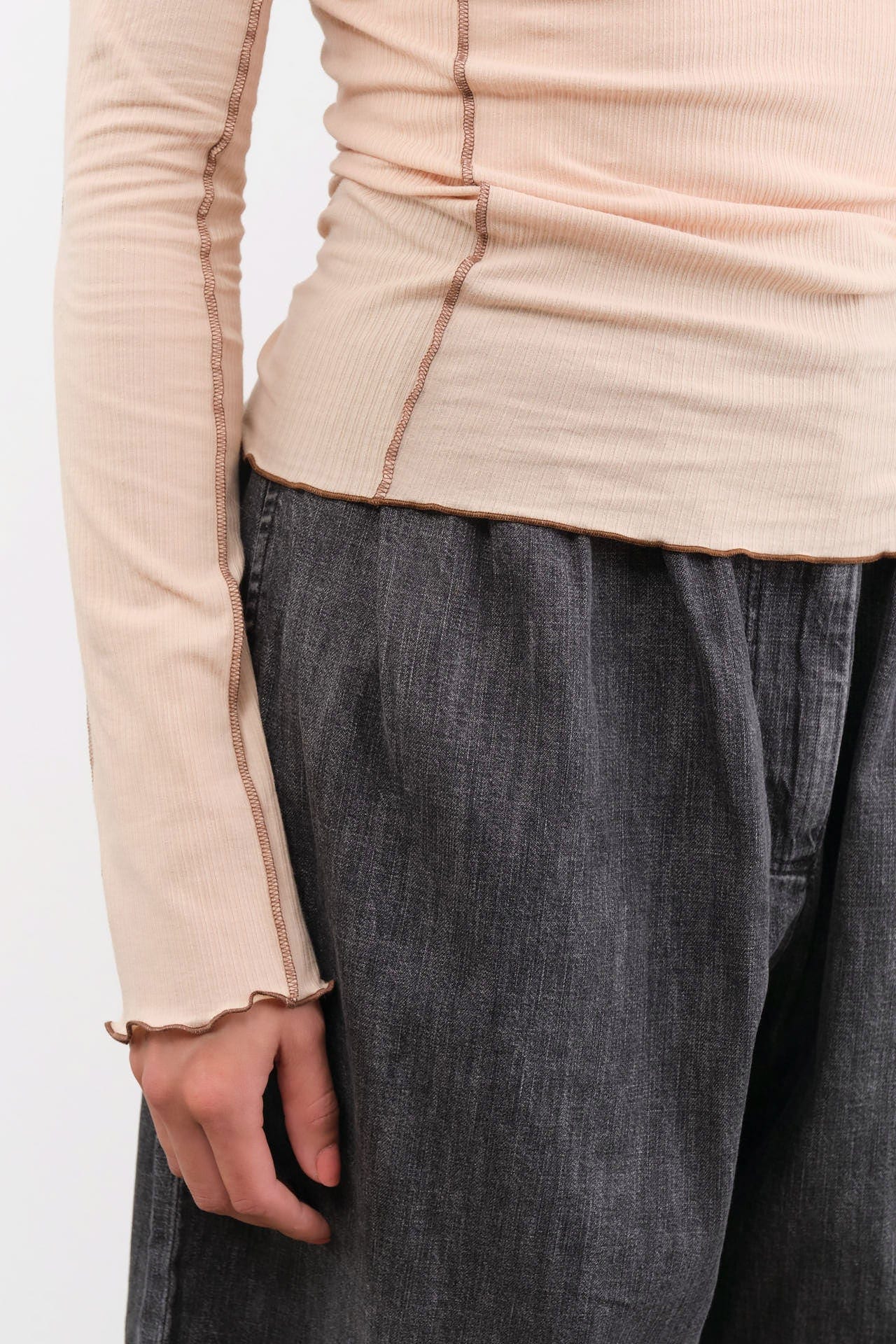 Baserange Apparel Womens Tees Omato Long Sleeve Tee in Beige