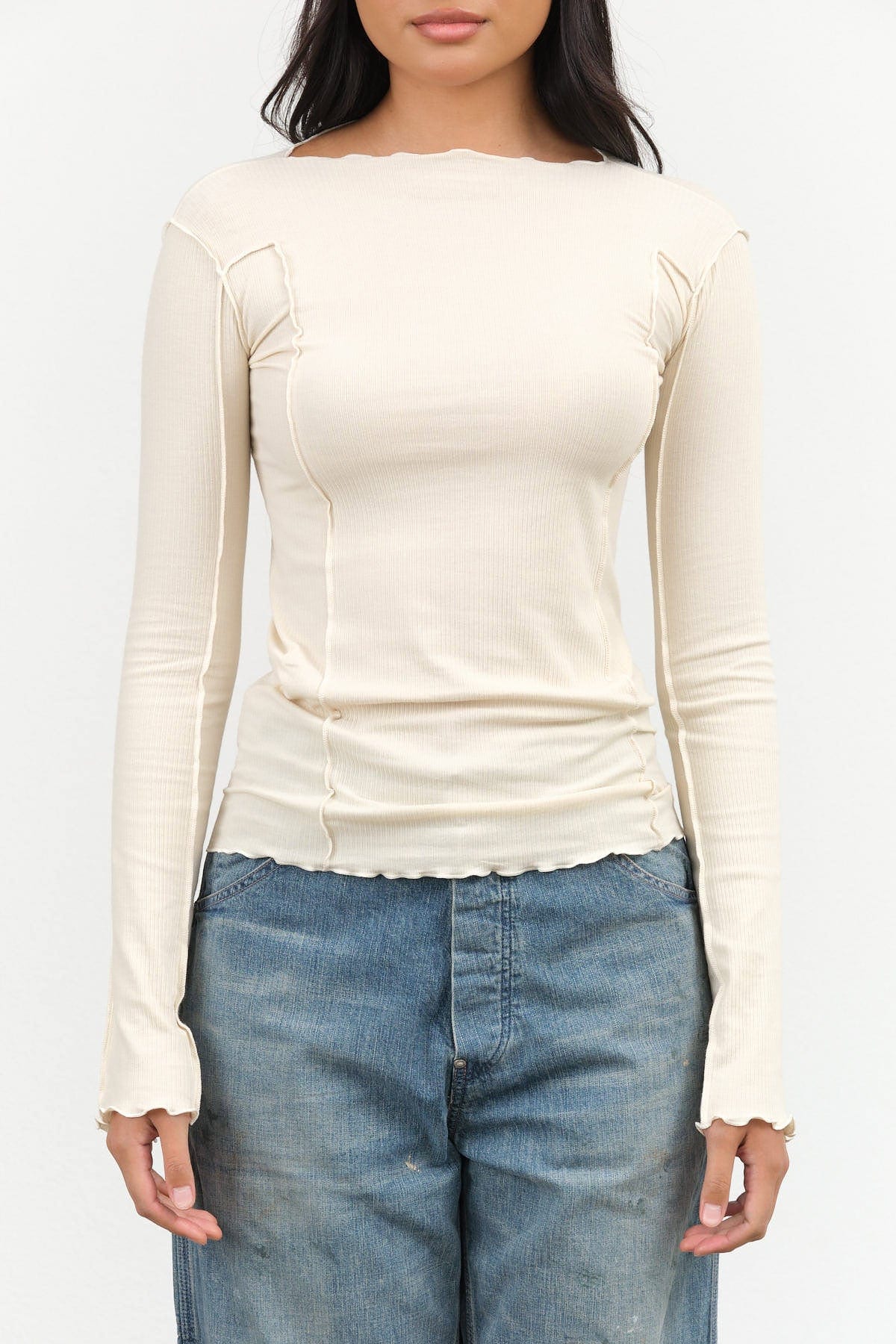 Baserange Apparel Womens Tees Omato Long Sleeve Tee in Off White