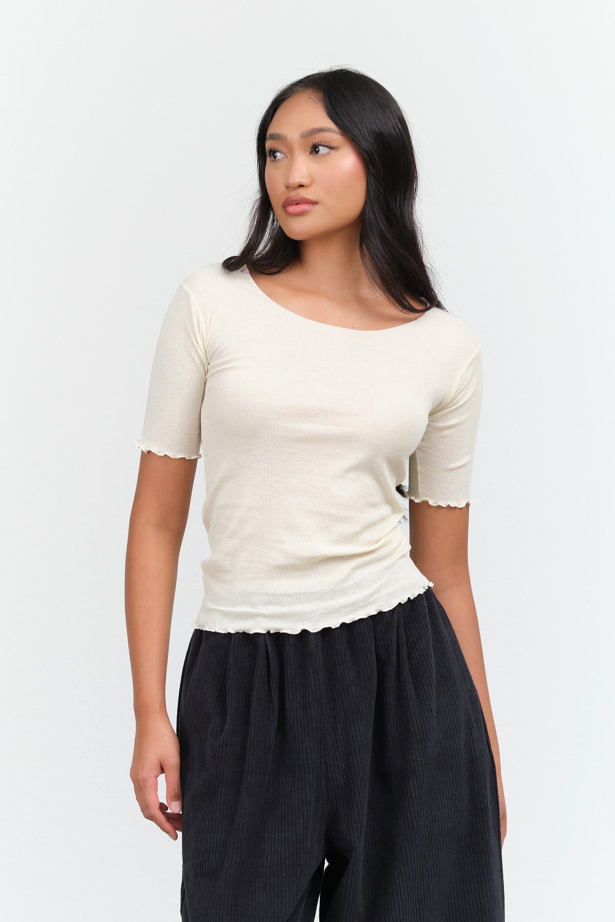 Baserange Apparel Womens Tees Pama 3/4 Top in Off White Off White / XSmall