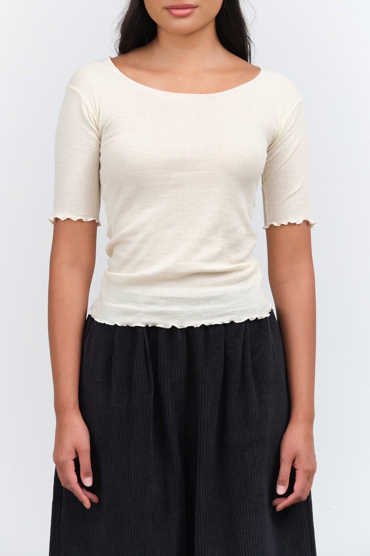 Baserange Apparel Womens Tees Pama 3/4 Top in Off White